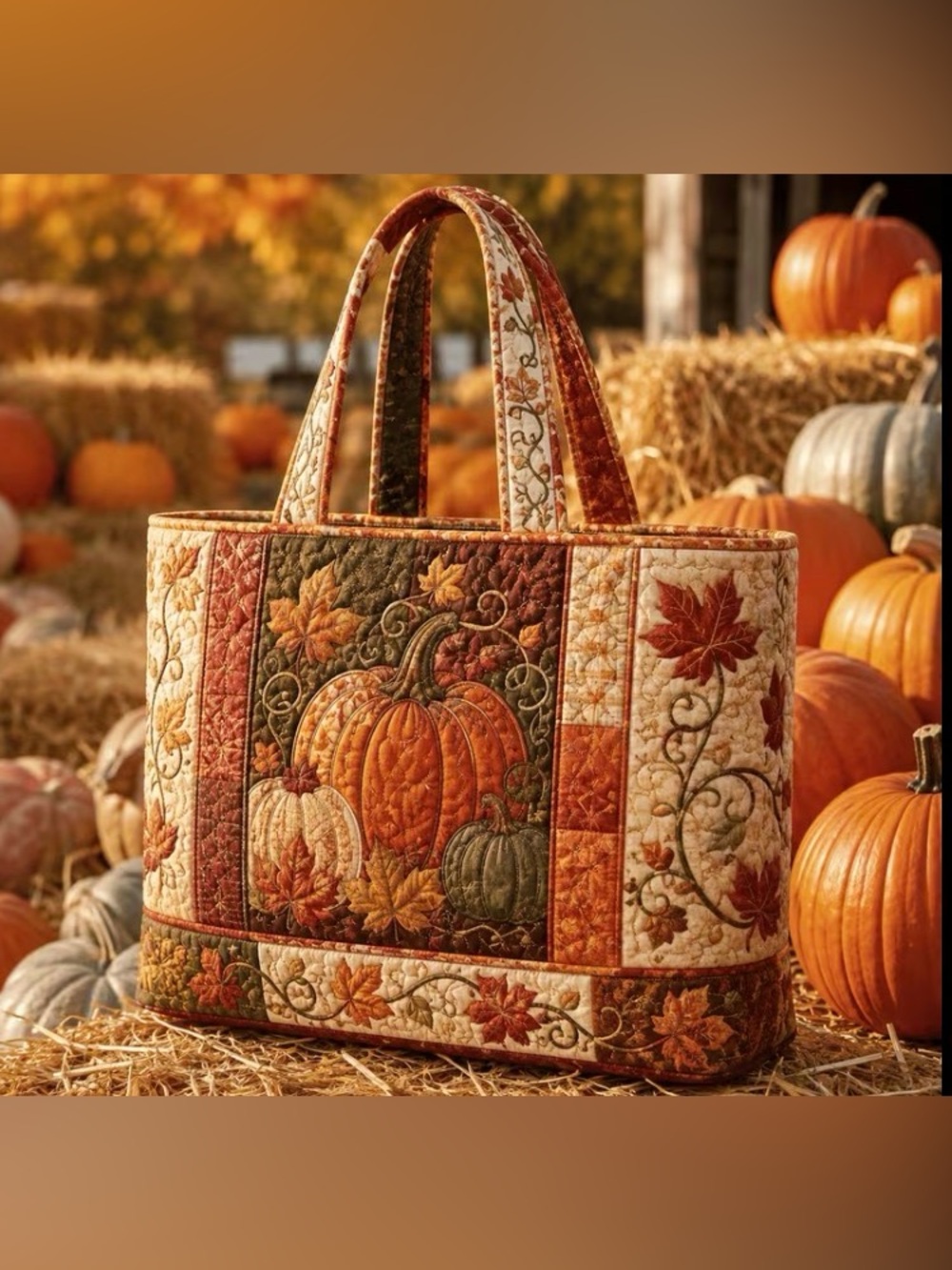 Autumn Harvest Quilted Tote Bag - Pumpkin Print